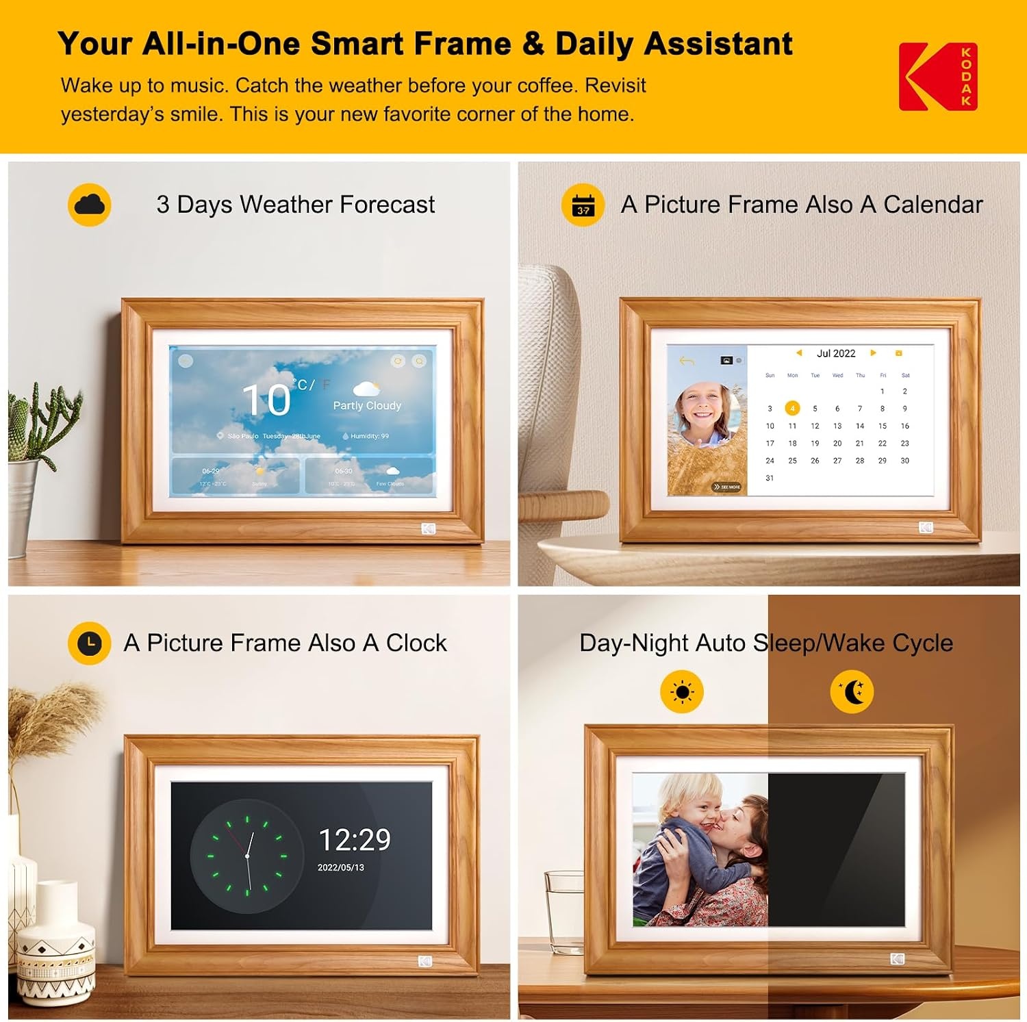 image:imageKODAK 101 Inch WiFi Digital Picture Frame with 32GB Storage Electronic Smart Digital Photo Frame 1280x800 IPS Touch Screen AutoRotate Share Moments Instantly Gifts for Women Mothers Day ChristmasWood