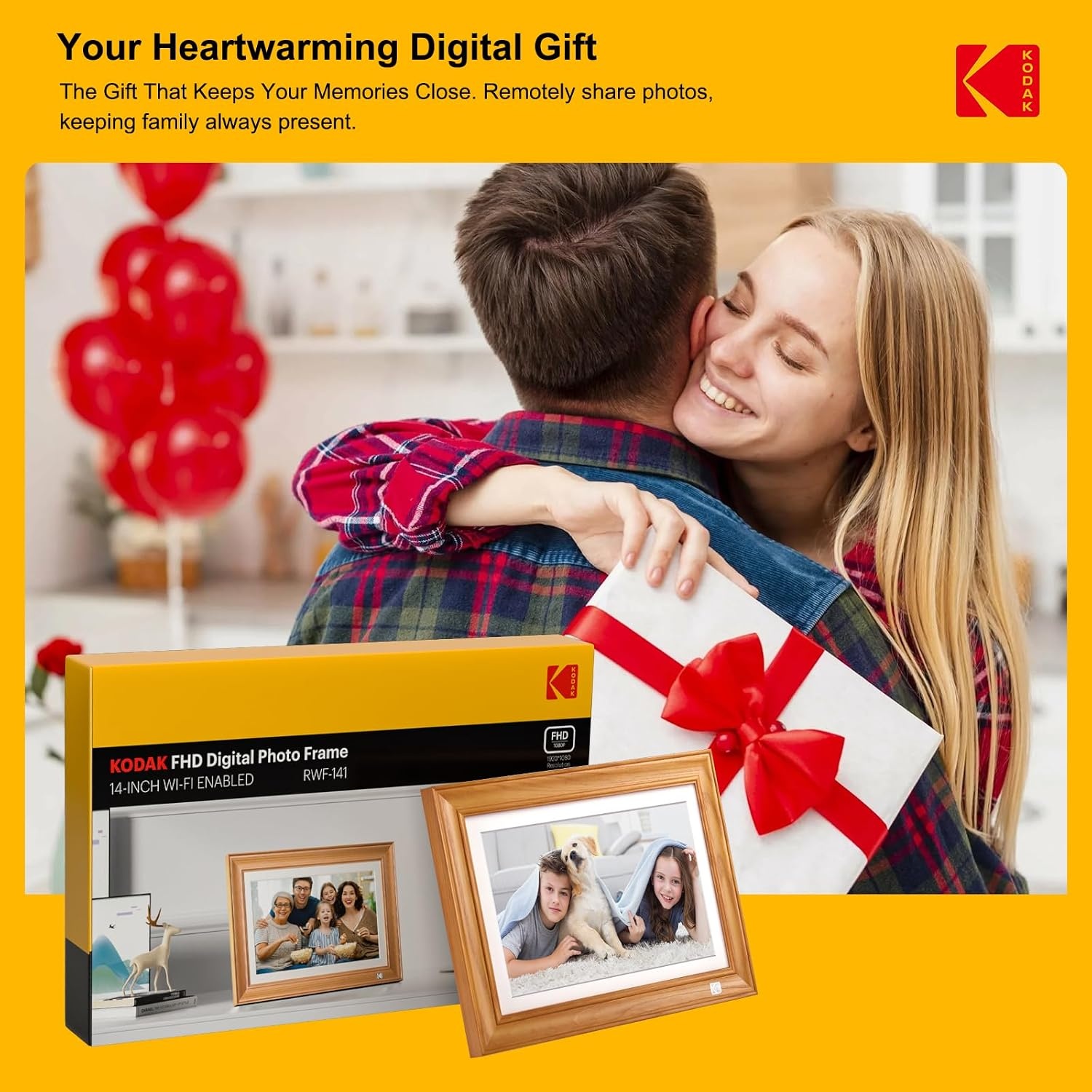 image:imageKODAK 101 Inch WiFi Digital Picture Frame with 32GB Storage Electronic Smart Digital Photo Frame 1280x800 IPS Touch Screen AutoRotate Share Moments Instantly Gifts for Women Mothers Day ChristmasWood