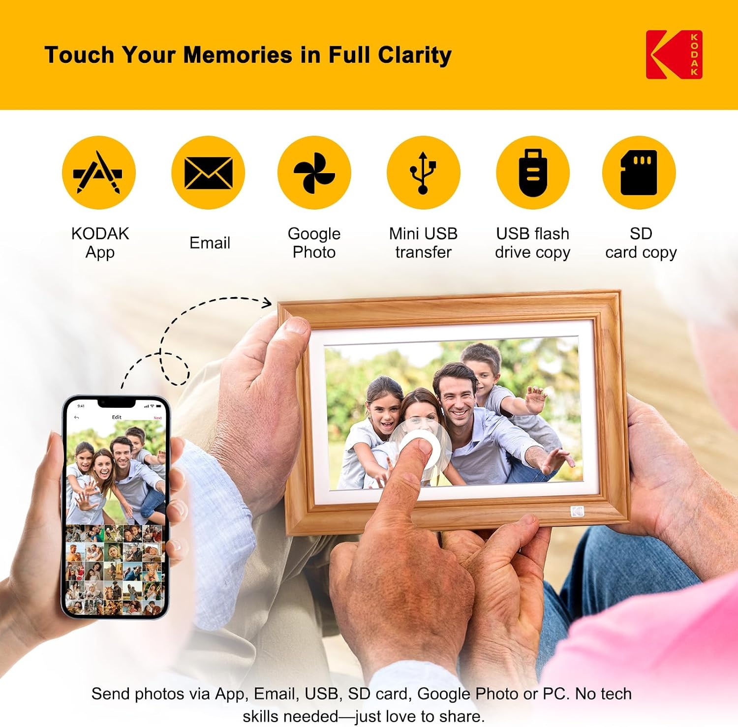 image:imageKODAK 101 Inch WiFi Digital Picture Frame with 32GB Storage Electronic Smart Digital Photo Frame 1280x800 IPS Touch Screen AutoRotate Share Moments Instantly Gifts for Women Mothers Day ChristmasWood