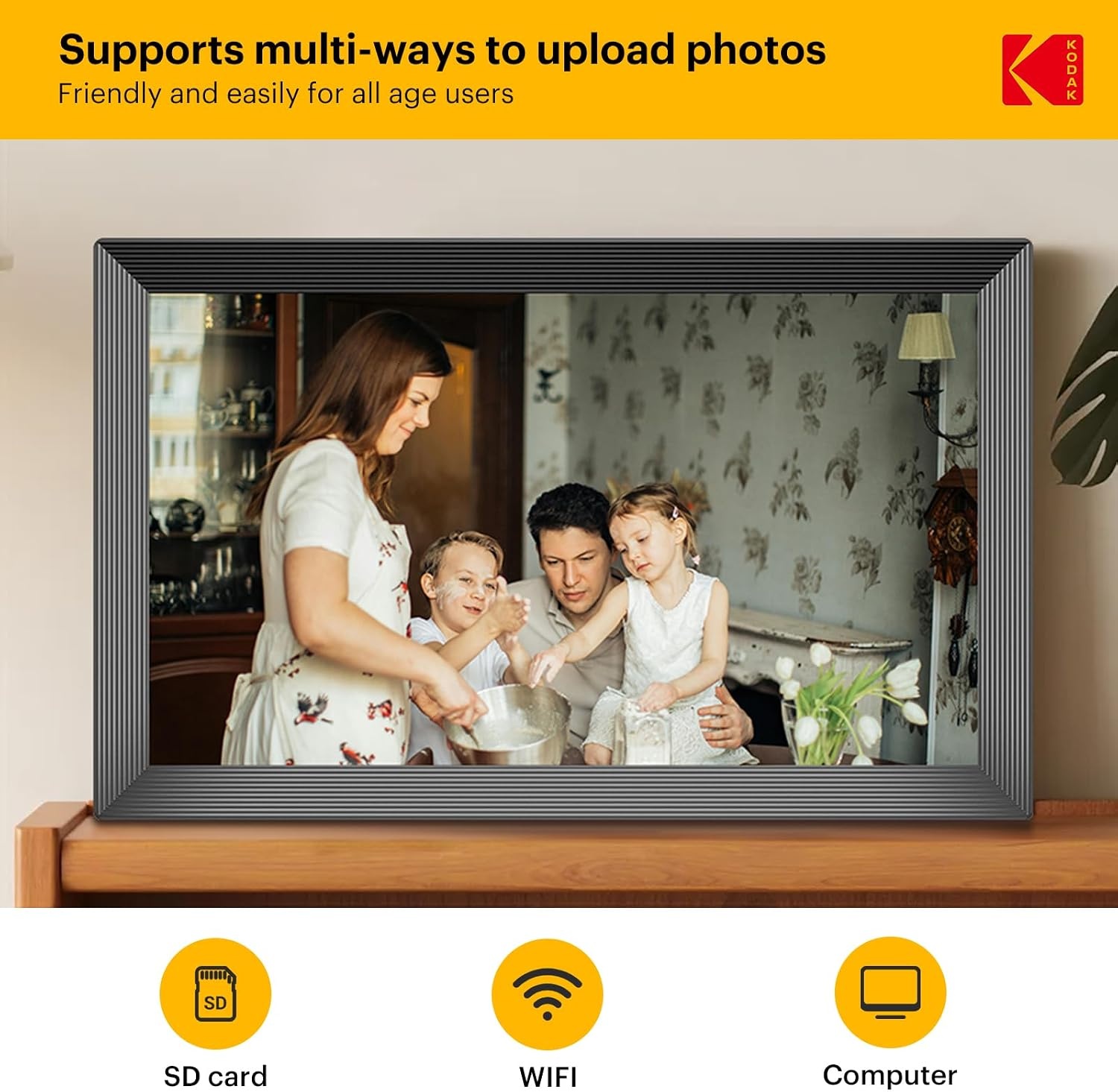 image:imageKODAK 156 Inch Large WiFi Digital Picture Frame 1920x1080 FHD Touch Screen Electronic Photo Frame with AI Photo Art 32GB Storage 6 Ways Sharing Photos amp Videos for Mom FamilyBlack