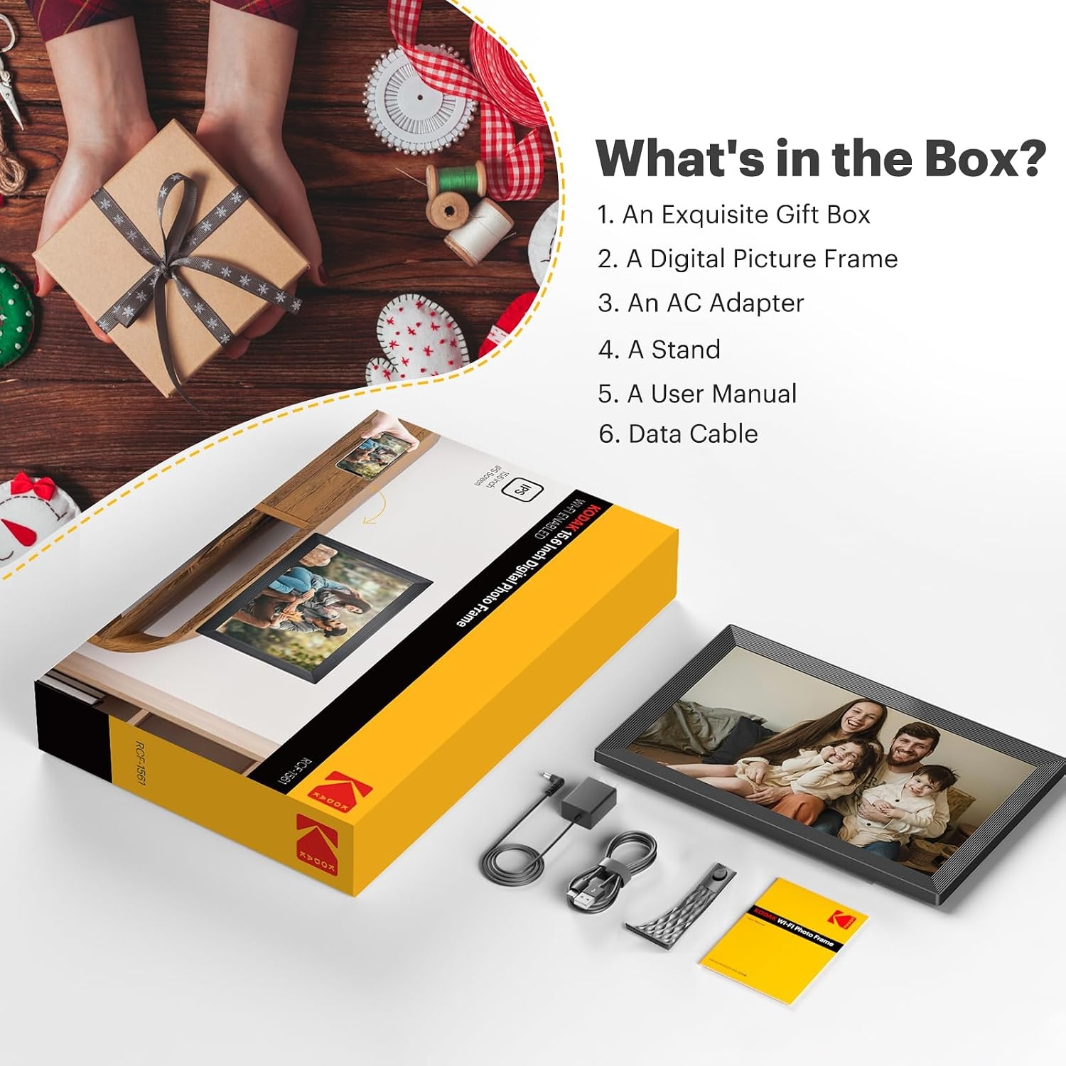 image:imageKODAK 156 Inch Large WiFi Digital Picture Frame 1920x1080 FHD Touch Screen Electronic Photo Frame with AI Photo Art 32GB Storage 6 Ways Sharing Photos amp Videos for Mom FamilyBlack