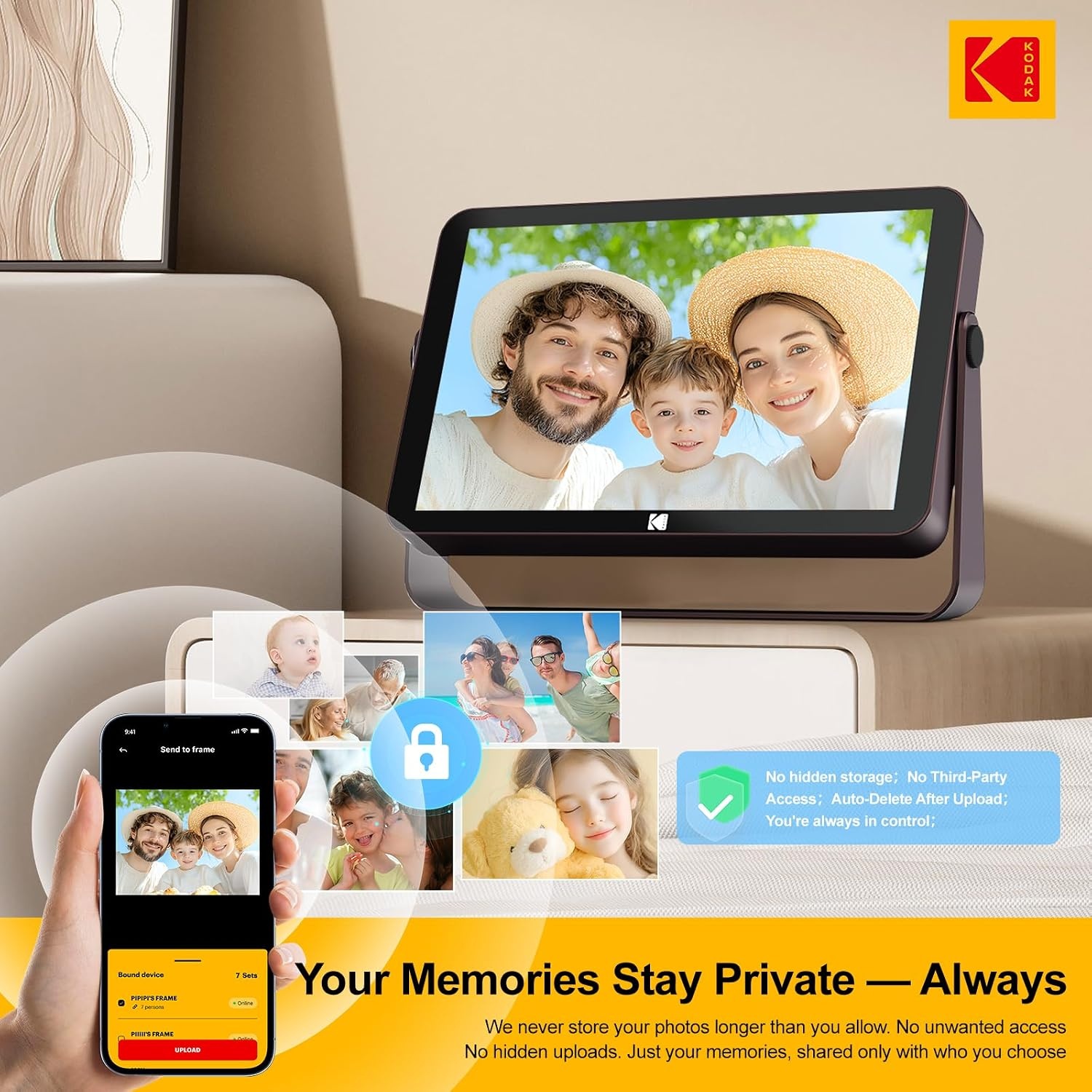 image:imageKODAK 64GB WiFi Digital Picture Frame with 4000mAh Battery Powered 101 inch 1280 800 GG IPS Touch Screen Electronic Smart Digital Photo Frame AutoRotate Gifts for Women MomBrown