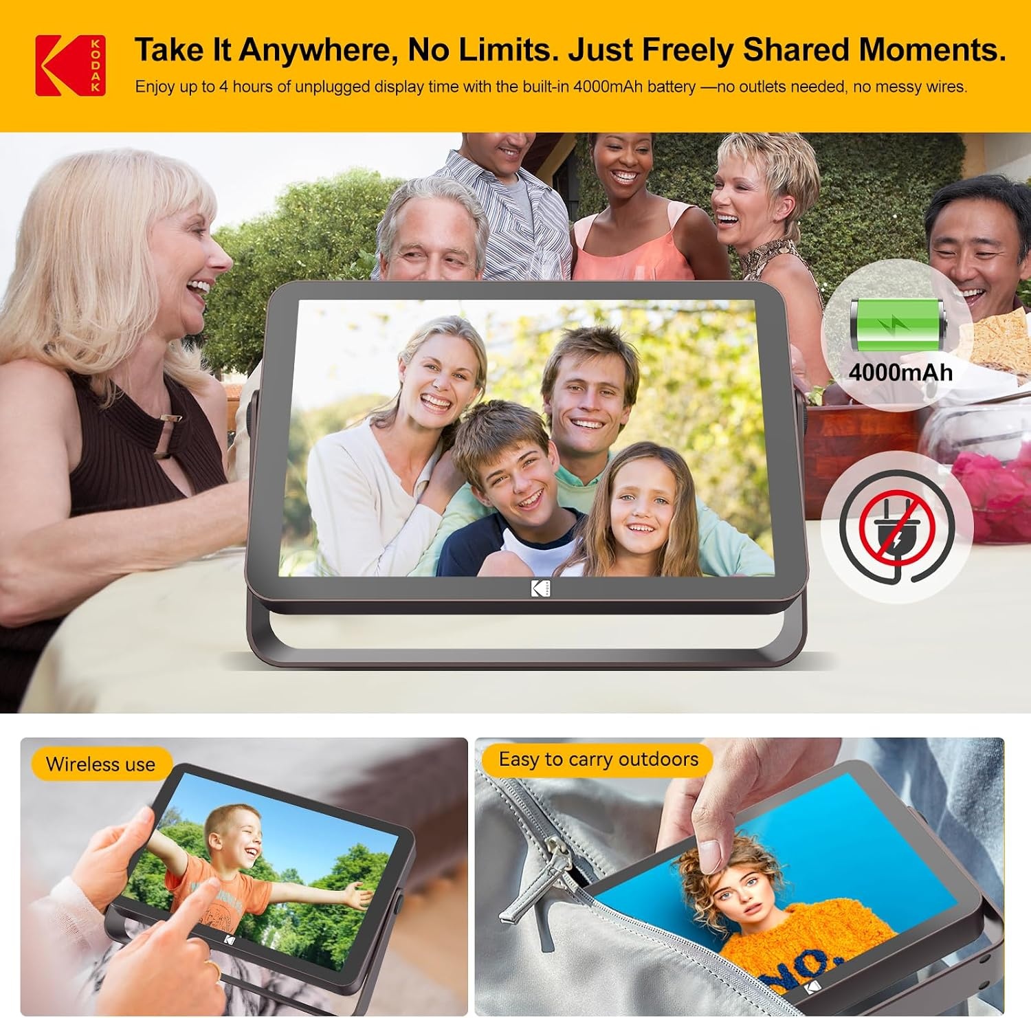 image:imageKODAK 64GB WiFi Digital Picture Frame with 4000mAh Battery Powered 101 inch 1280 800 GG IPS Touch Screen Electronic Smart Digital Photo Frame AutoRotate Gifts for Women MomBrown