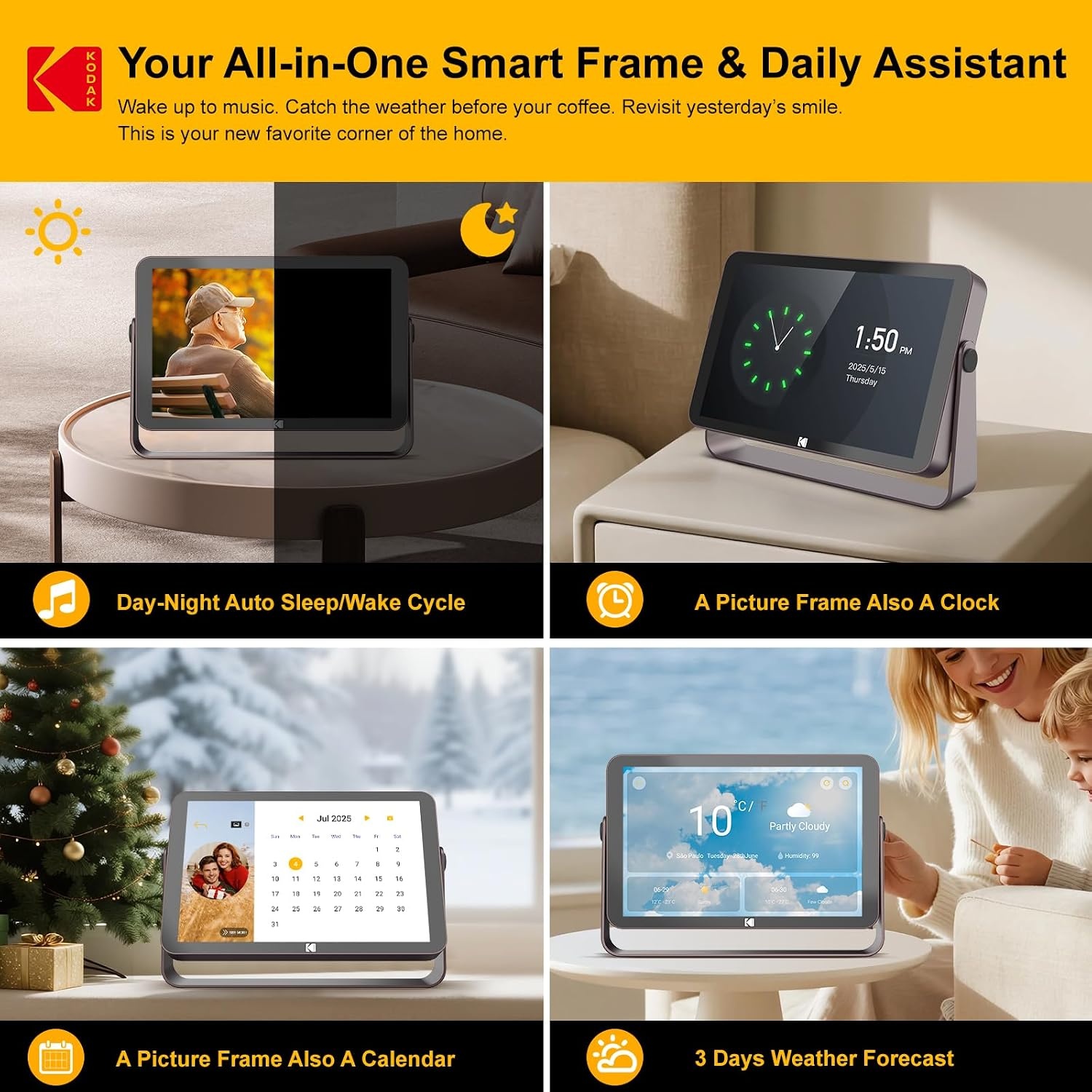 image:imageKODAK 64GB WiFi Digital Picture Frame with 4000mAh Battery Powered 101 inch 1280 800 GG IPS Touch Screen Electronic Smart Digital Photo Frame AutoRotate Gifts for Women MomBrown