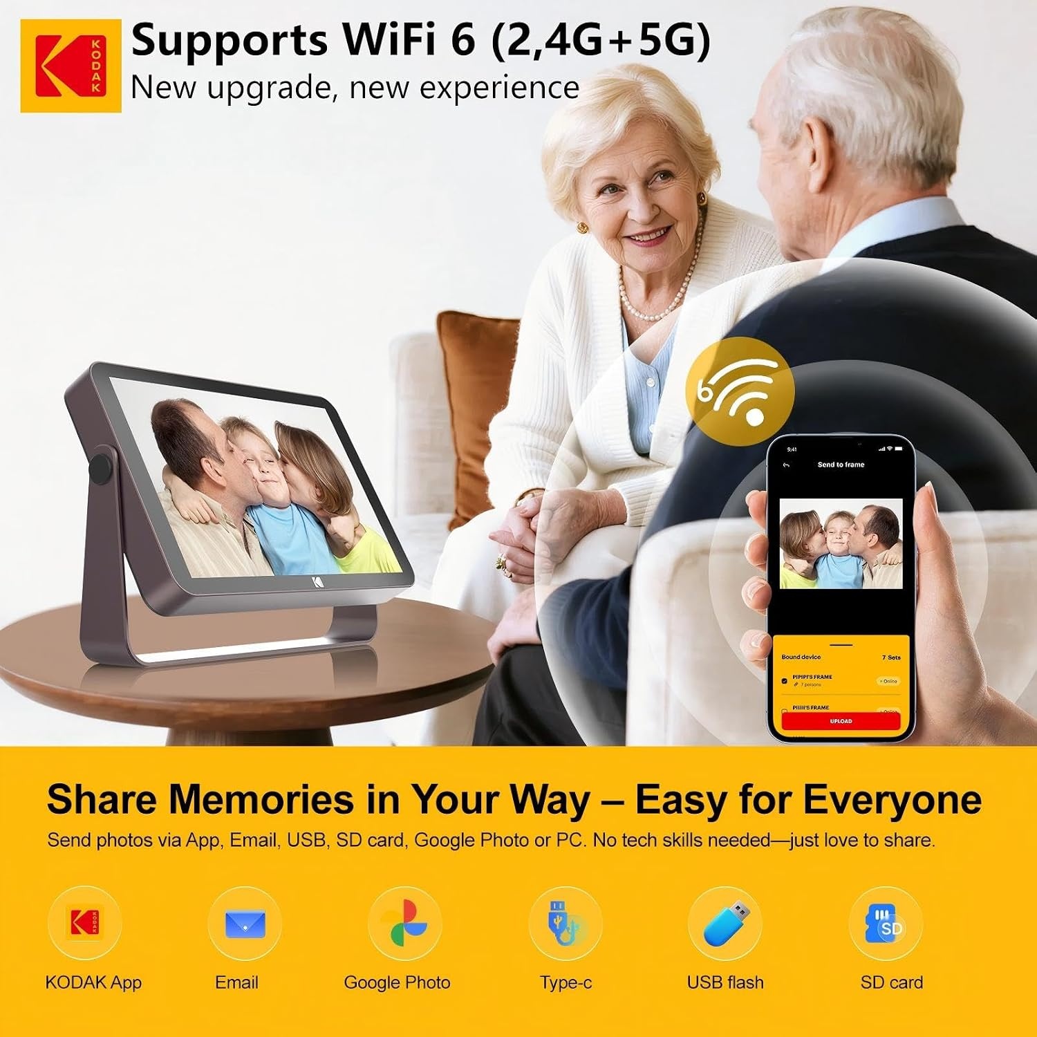 image:imageKODAK 64GB WiFi Digital Picture Frame with 4000mAh Battery Powered 101 inch 1280 800 GG IPS Touch Screen Electronic Smart Digital Photo Frame AutoRotate Gifts for Women MomBrown