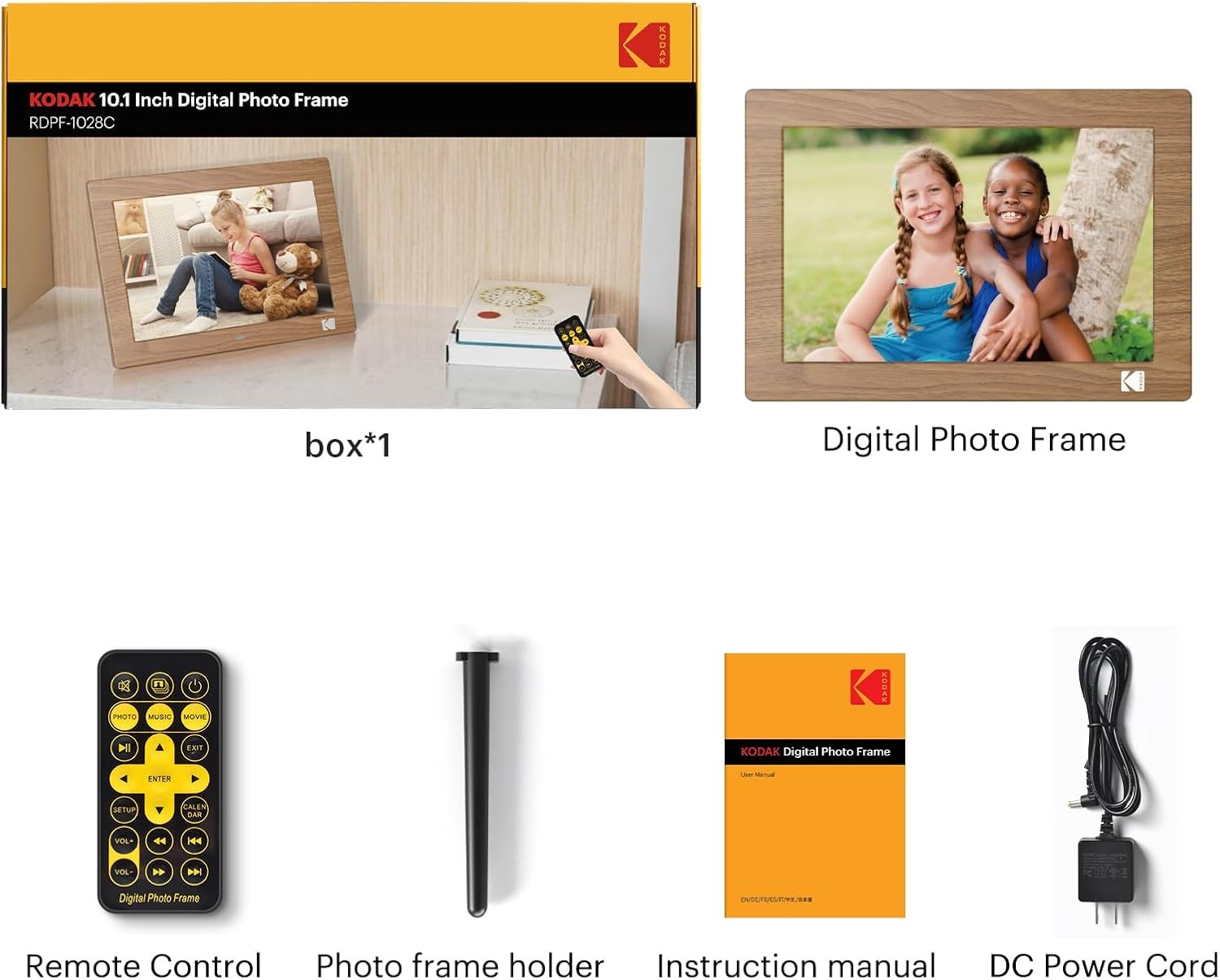 image:imageKODAK 7 Inch Digital Picture Frame with Remote Control 1024x600 HD Display Digital Photo Frame USB or SD Card Required AutoRotate Supports PhotoVideoMusicCalendarSlideshowWooden
