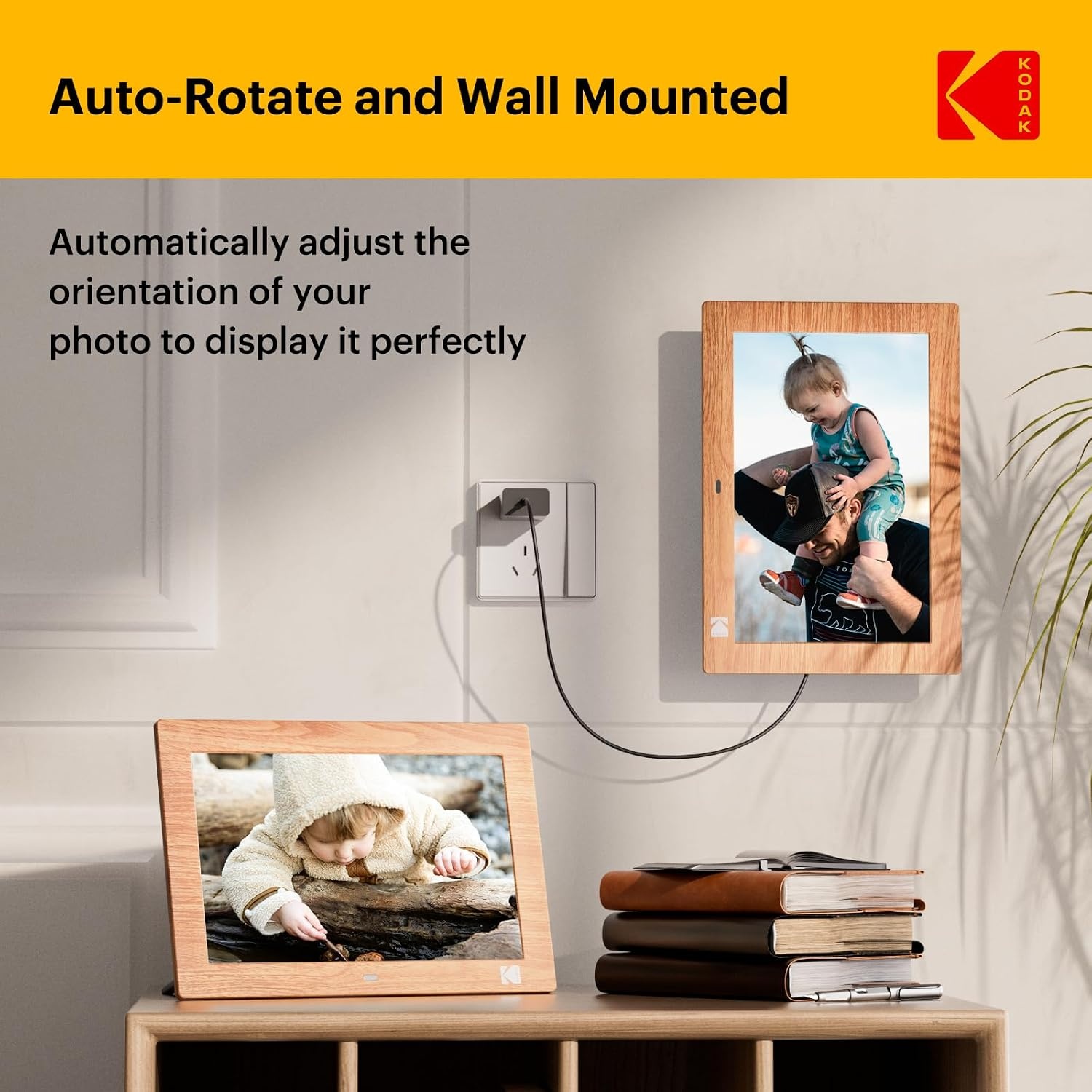 image:imageKODAK 7 Inch Digital Picture Frame with Remote Control 1024x600 HD Display Digital Photo Frame USB or SD Card Required AutoRotate Supports PhotoVideoMusicCalendarSlideshowWooden