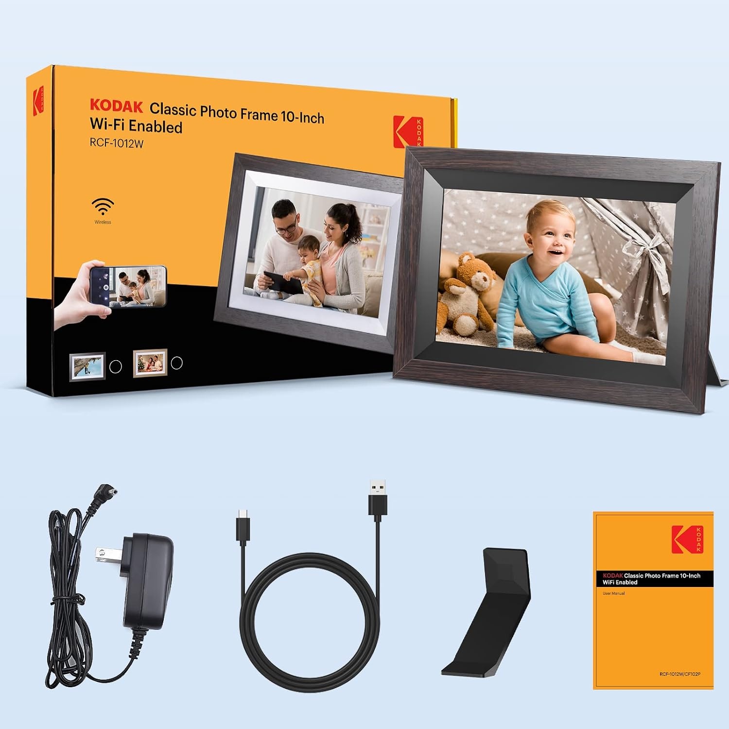 image:imageKODAK 7 Inch Digital Picture Frame with Remote Control 1024x600 HD Display Digital Photo Frame USB or SD Card Required AutoRotate Supports PhotoVideoMusicCalendarSlideshowBlack