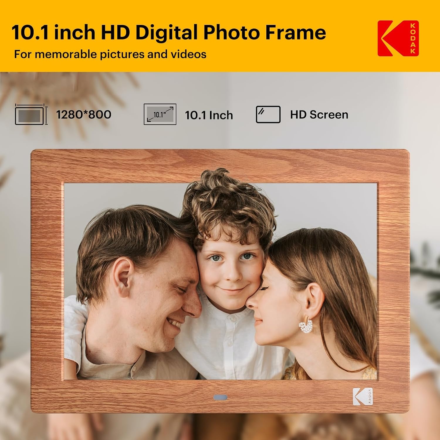 image:imageKODAK 7 Inch Digital Picture Frame with Remote Control 1024x600 HD Display Digital Photo Frame USB or SD Card Required AutoRotate Supports PhotoVideoMusicCalendarSlideshowWooden