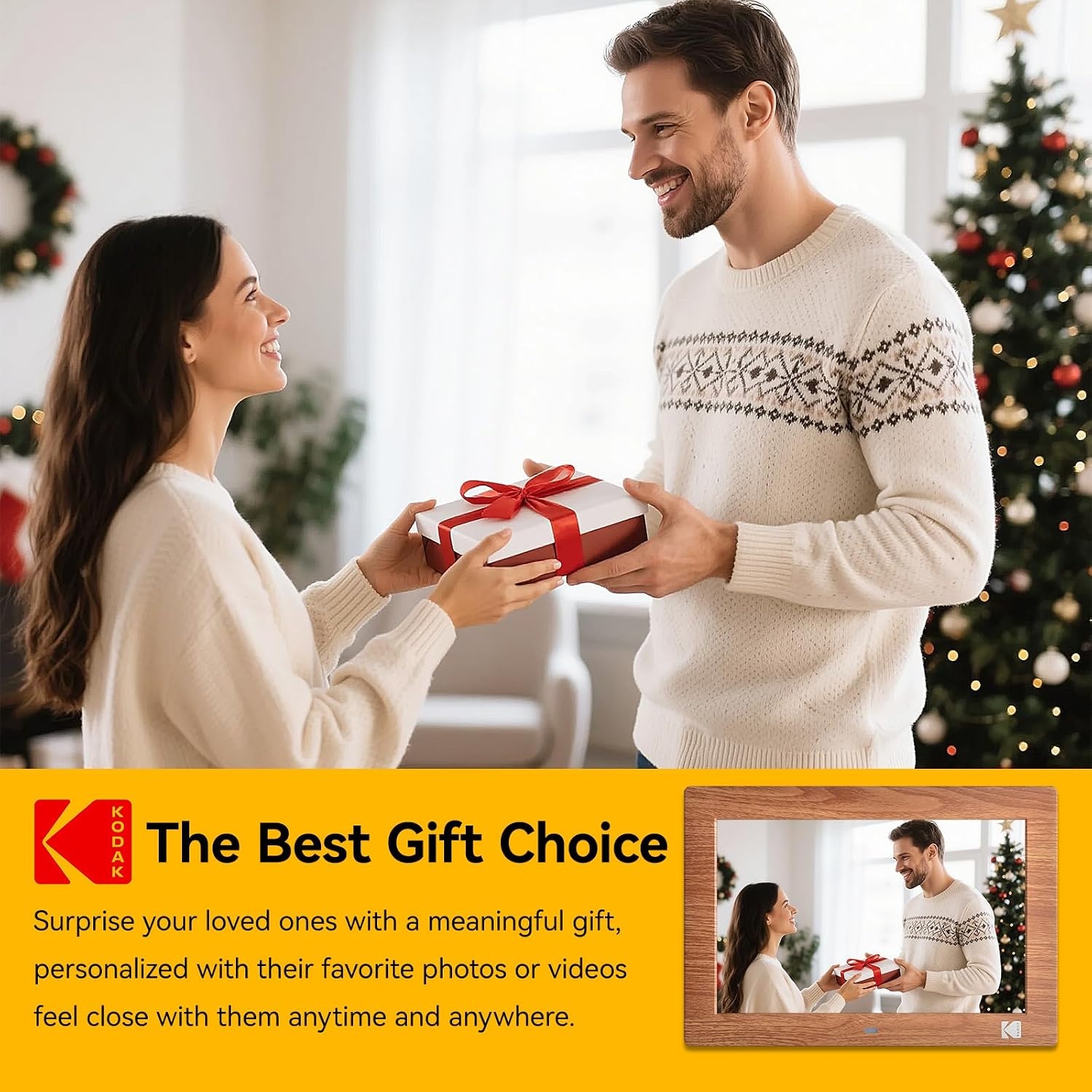 image:imageKODAK 7 Inch Digital Picture Frame with Remote Control 1024x600 HD Display Digital Photo Frame USB or SD Card Required AutoRotate Supports PhotoVideoMusicCalendarSlideshowWooden
