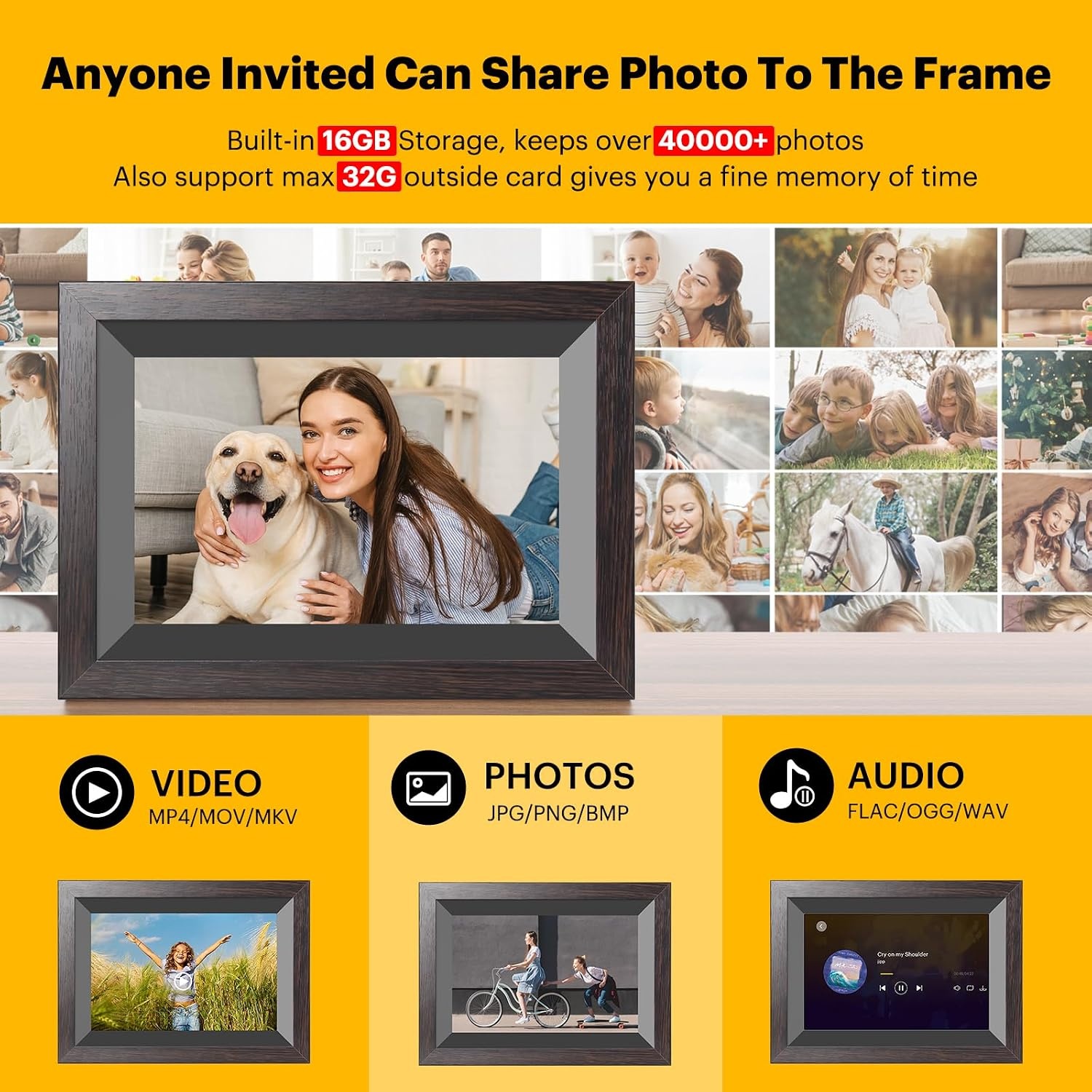 image:imageKODAK 7 Inch Digital Picture Frame with Remote Control 1024x600 HD Display Digital Photo Frame USB or SD Card Required AutoRotate Supports PhotoVideoMusicCalendarSlideshowBlack
