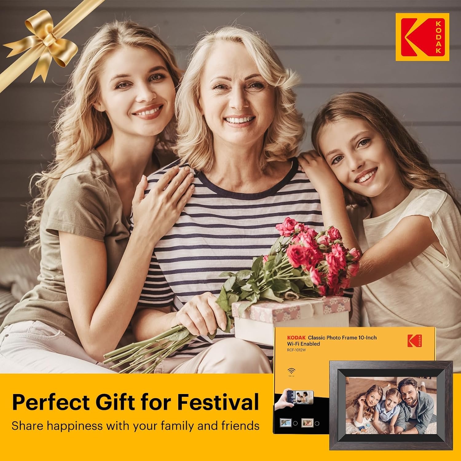 image:imageKODAK 7 Inch Digital Picture Frame with Remote Control 1024x600 HD Display Digital Photo Frame USB or SD Card Required AutoRotate Supports PhotoVideoMusicCalendarSlideshowBlack