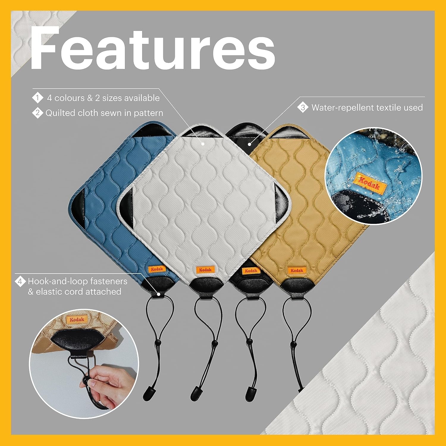 image:imageKODAK Camera Wrap Size M 31x31cm WaterResistant AntiScratching and DustFree Protective Cloth for Mirrorless Camera Compact Camera Prime Lens Light Grey ONE ItemOlive