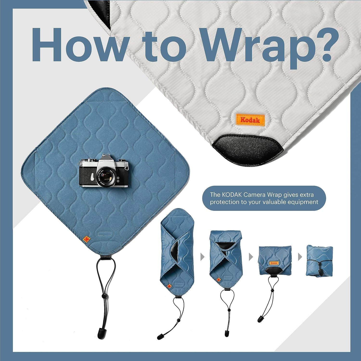 image:imageKODAK Camera Wrap Size M 31x31cm WaterResistant AntiScratching and DustFree Protective Cloth for Mirrorless Camera Compact Camera Prime Lens Light Grey ONE ItemOlive