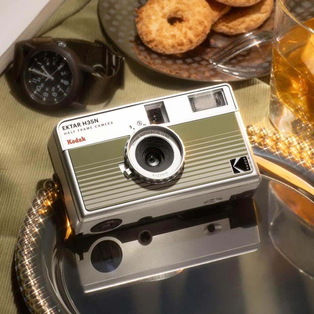 image:imageKODAK EKTAR H35N Half Frame Film Camera 35mm Reusable FocusFree Bulb Function Builtin Star Filter Coated Improved Lens Film amp AAA Battery are not Included Striped Black Premium KitStriped Green