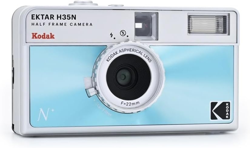 image:imageKODAK EKTAR H35N Half Frame Film Camera 35mm Reusable FocusFree Bulb Function Builtin Star Filter Coated Improved Lens Film amp AAA Battery are not Included Striped Black Premium KitGlazed Blue