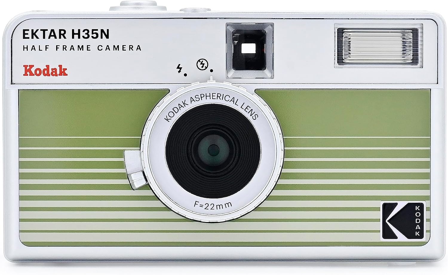 image:imageKODAK EKTAR H35N Half Frame Film Camera 35mm Reusable FocusFree Bulb Function Builtin Star Filter Coated Improved Lens Film amp AAA Battery are not Included Striped Black Premium KitStriped Green