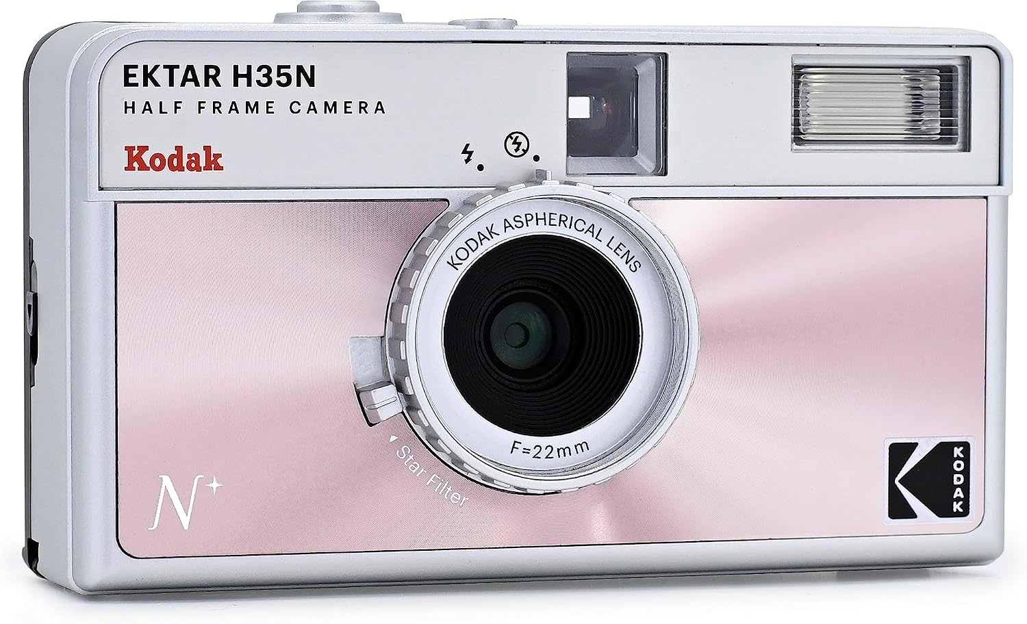 image:imageKODAK EKTAR H35N Half Frame Film Camera 35mm Reusable FocusFree Bulb Function Builtin Star Filter Coated Improved Lens Film amp AAA Battery are not Included Striped Black Premium KitGlazed Pink