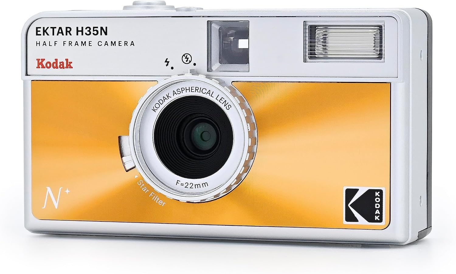 image:imageKODAK EKTAR H35N Half Frame Film Camera 35mm Reusable FocusFree Bulb Function Builtin Star Filter Coated Improved Lens Film amp AAA Battery are not Included Striped Black Premium KitGlazed Orange