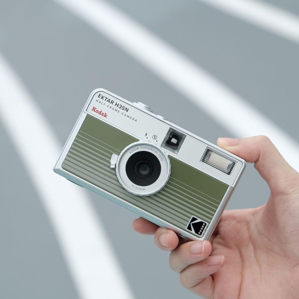 image:imageKODAK EKTAR H35N Half Frame Film Camera 35mm Reusable FocusFree Bulb Function Builtin Star Filter Coated Improved Lens Film amp AAA Battery are not Included Striped Black Premium KitStriped Green