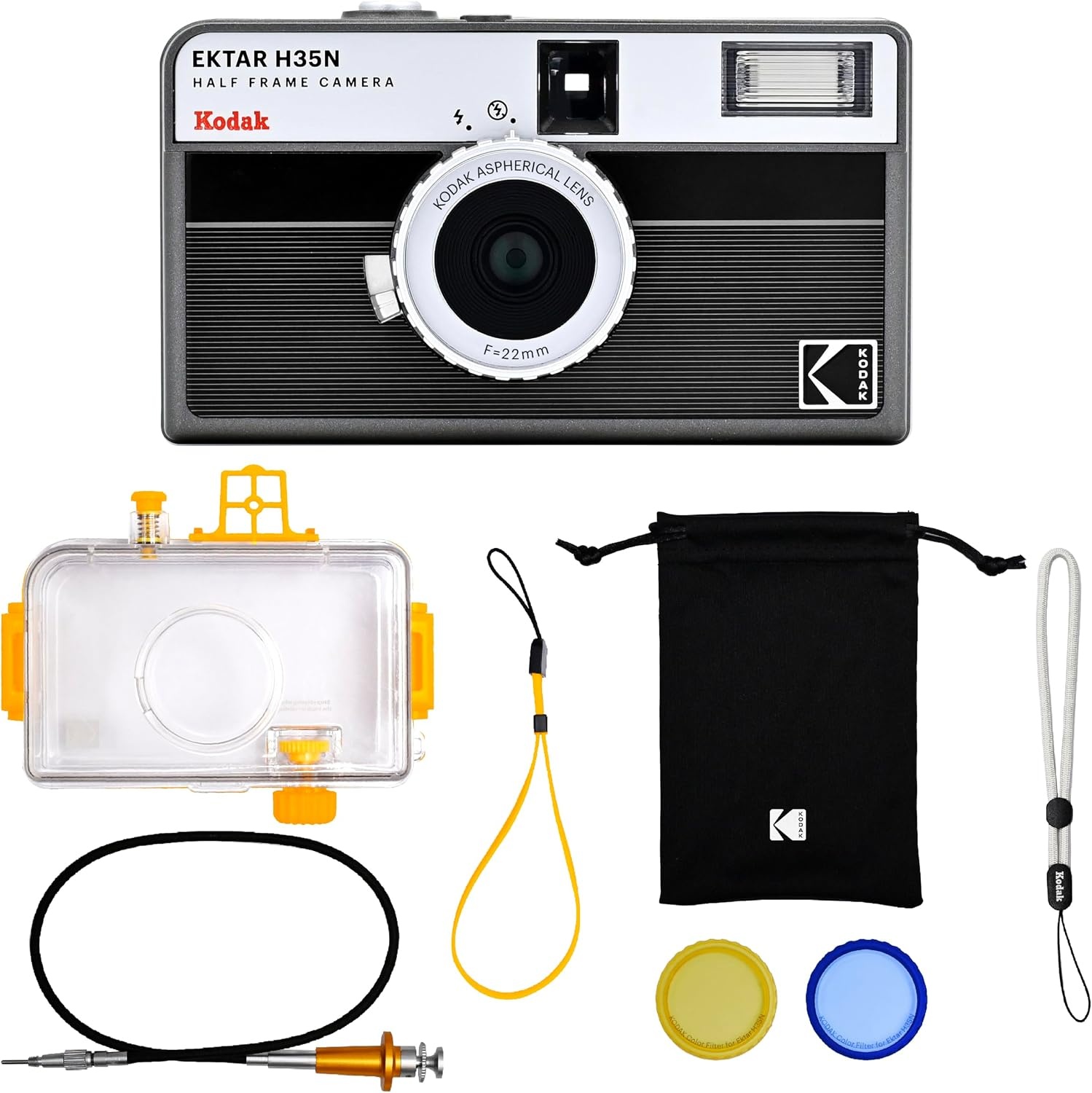 image:imageKODAK EKTAR H35N Half Frame Film Camera 35mm Reusable FocusFree Bulb Function Builtin Star Filter Coated Improved Lens Film amp AAA Battery are not Included Striped Black Premium KitStriped Black
