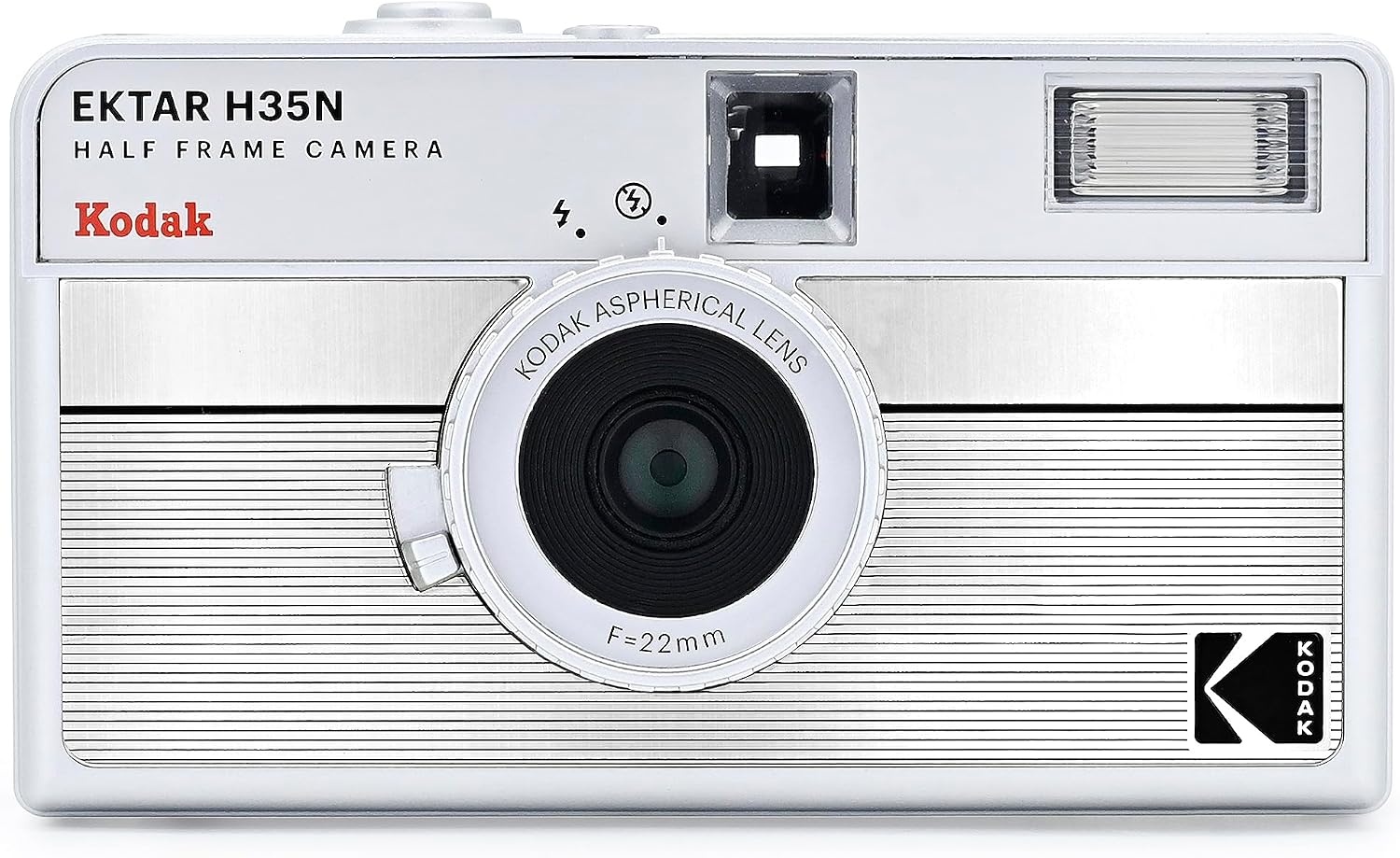 image:imageKODAK EKTAR H35N Half Frame Film Camera 35mm Reusable FocusFree Bulb Function Builtin Star Filter Coated Improved Lens Film amp AAA Battery are not Included Striped Black Premium KitStriped Silver