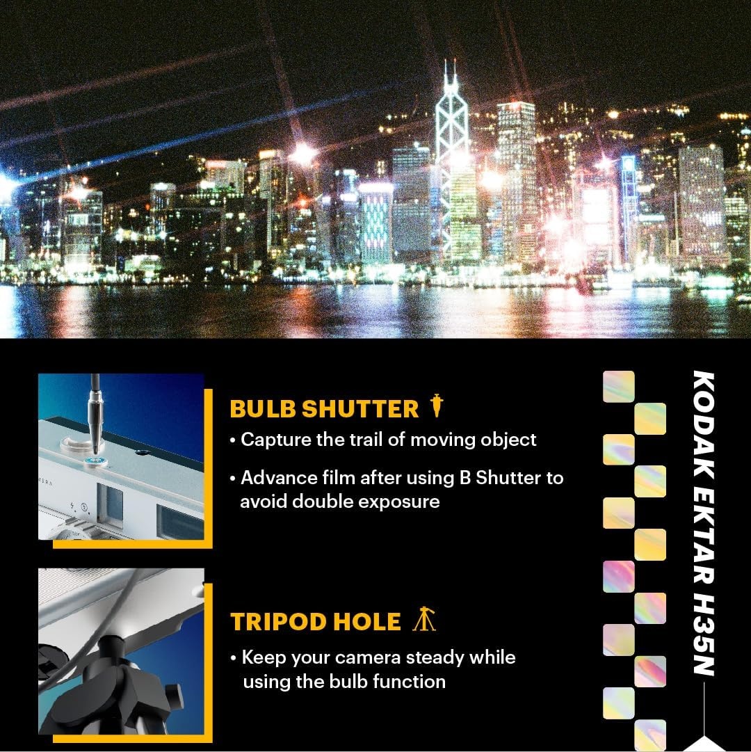 image:imageKODAK EKTAR H35N Half Frame Film Camera 35mm Reusable FocusFree Bulb Function Builtin Star Filter Coated Improved Lens Film amp AAA Battery are not Included Striped Black Premium KitBT21 Edition