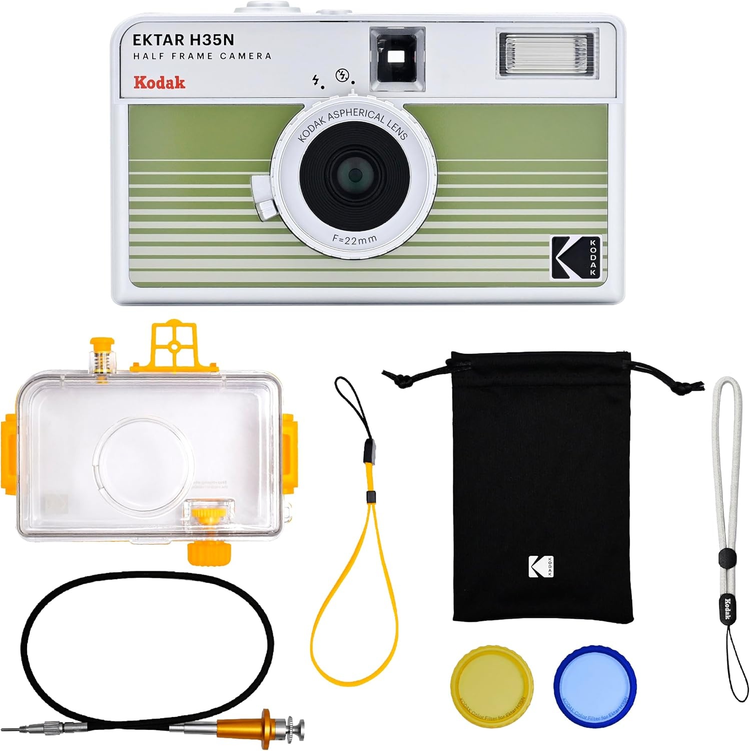 image:imageKODAK EKTAR H35N Half Frame Film Camera 35mm Reusable FocusFree Bulb Function Builtin Star Filter Coated Improved Lens Film amp AAA Battery are not Included Striped Black Premium KitStriped Green