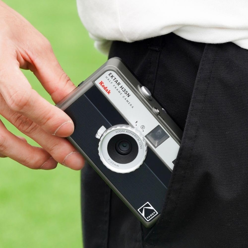 image:imageKODAK EKTAR H35N Half Frame Film Camera 35mm Reusable FocusFree Bulb Function Builtin Star Filter Coated Improved Lens Film amp AAA Battery are not Included Striped Black Premium KitStriped Black