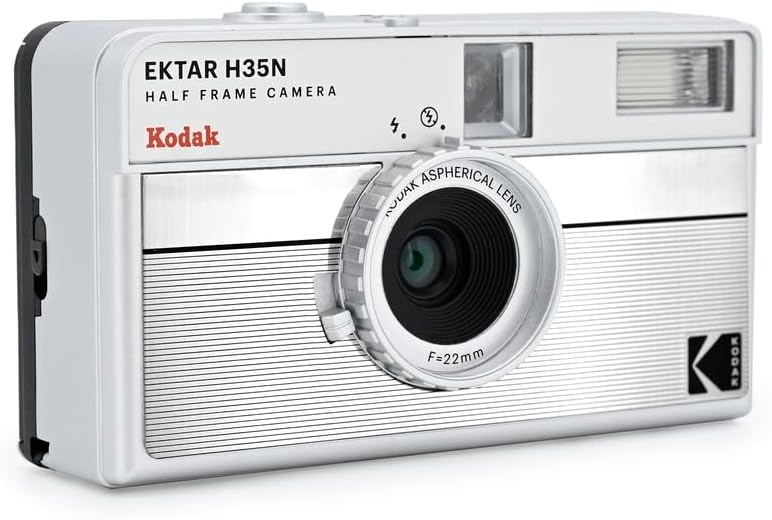image:imageKODAK EKTAR H35N Half Frame Film Camera 35mm Reusable FocusFree Bulb Function Builtin Star Filter Coated Improved Lens Film amp AAA Battery are not Included Striped Black Premium KitStriped Silver