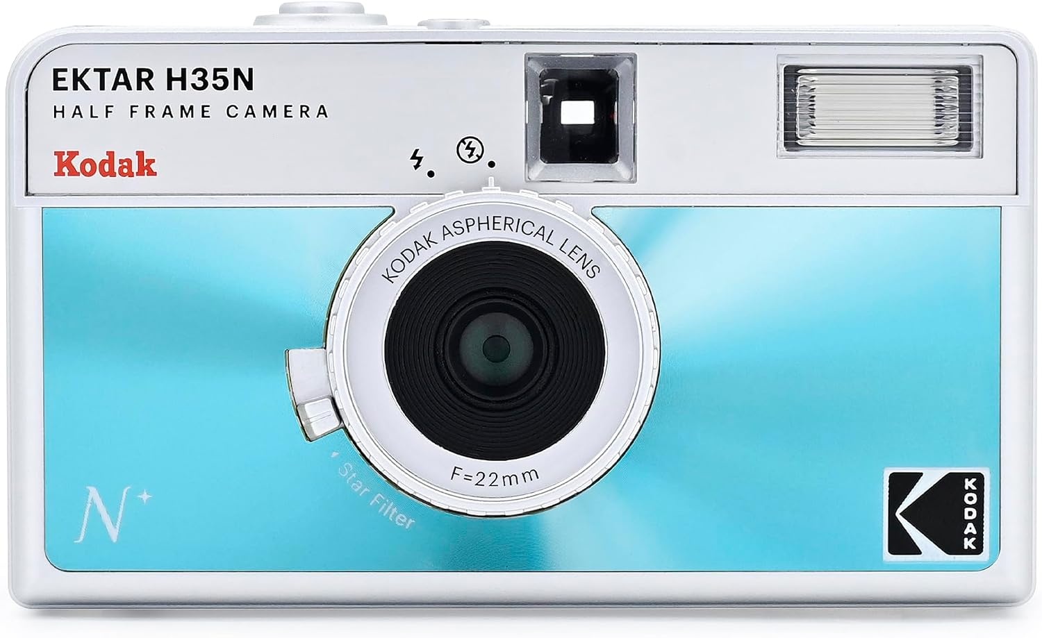 image:imageKODAK EKTAR H35N Half Frame Film Camera 35mm Reusable FocusFree Bulb Function Builtin Star Filter Coated Improved Lens Film amp AAA Battery are not Included Striped Black Premium KitGlazed Blue
