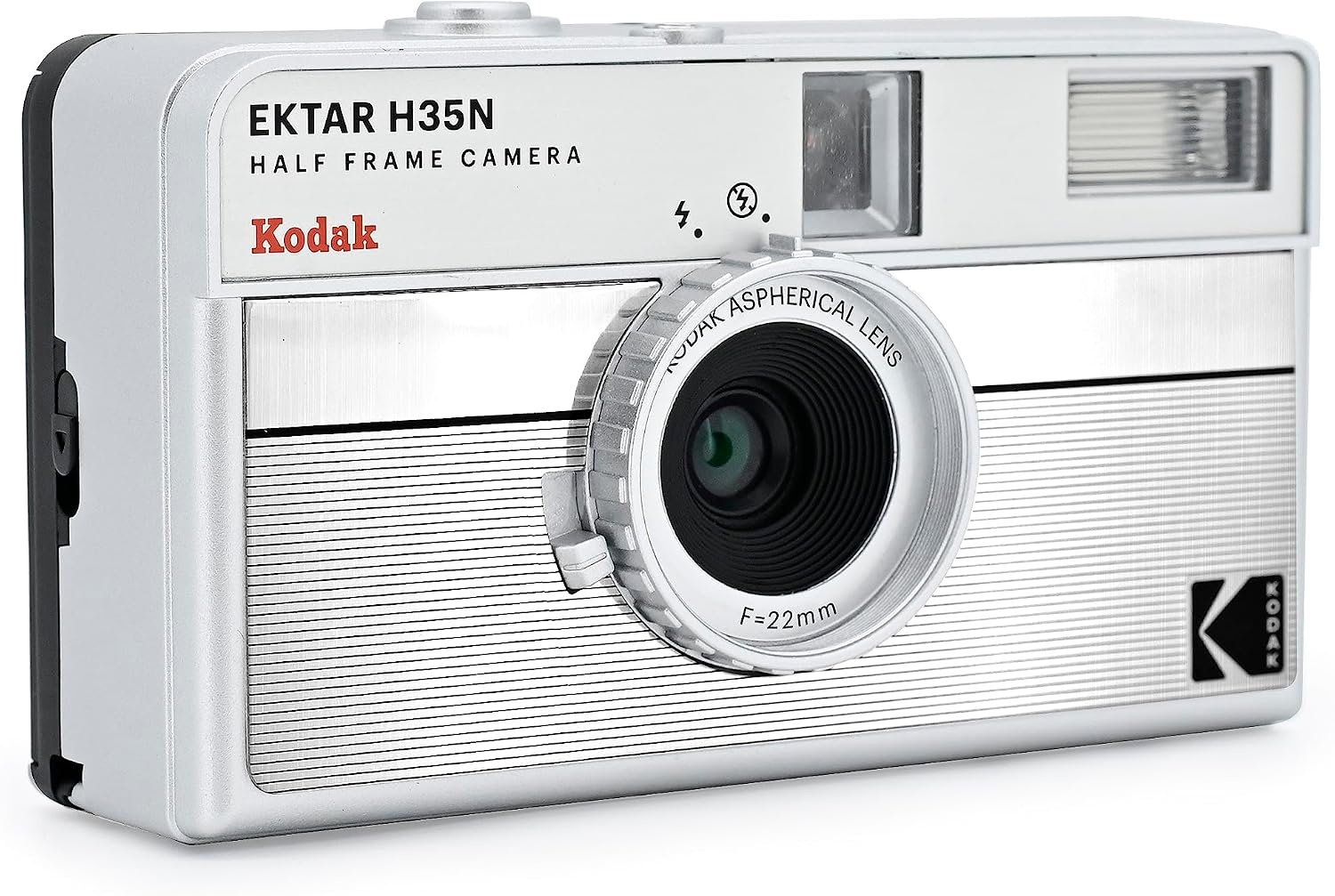 image:imageKODAK EKTAR H35N Half Frame Film Camera 35mm Reusable FocusFree Bulb Function Builtin Star Filter Coated Improved Lens Film amp AAA Battery are not Included Striped Black Premium KitStriped Silver