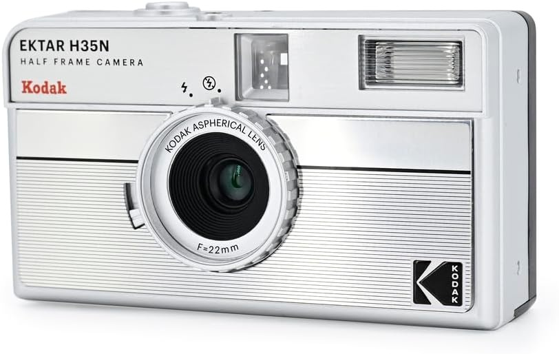 image:imageKODAK EKTAR H35N Half Frame Film Camera 35mm Reusable FocusFree Bulb Function Builtin Star Filter Coated Improved Lens Film amp AAA Battery are not Included Striped Black Premium KitStriped Silver