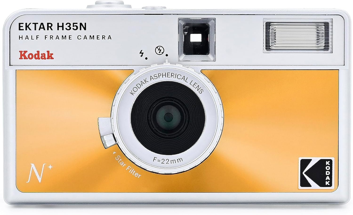 image:imageKODAK EKTAR H35N Half Frame Film Camera 35mm Reusable FocusFree Bulb Function Builtin Star Filter Coated Improved Lens Film amp AAA Battery are not Included Striped Black Premium KitGlazed Orange
