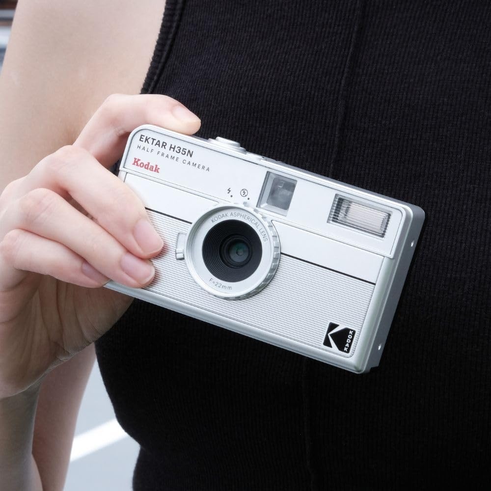 image:imageKODAK EKTAR H35N Half Frame Film Camera 35mm Reusable FocusFree Bulb Function Builtin Star Filter Coated Improved Lens Film amp AAA Battery are not Included Striped Black Premium KitStriped Silver