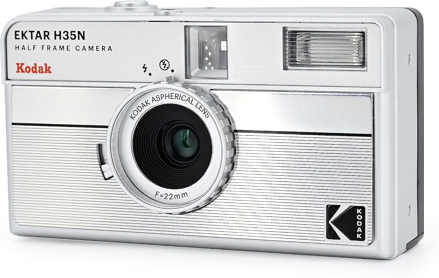 image:imageKODAK EKTAR H35N Half Frame Film Camera 35mm Reusable FocusFree Bulb Function Builtin Star Filter Coated Improved Lens Film amp AAA Battery are not Included Striped Black Premium KitStriped Silver
