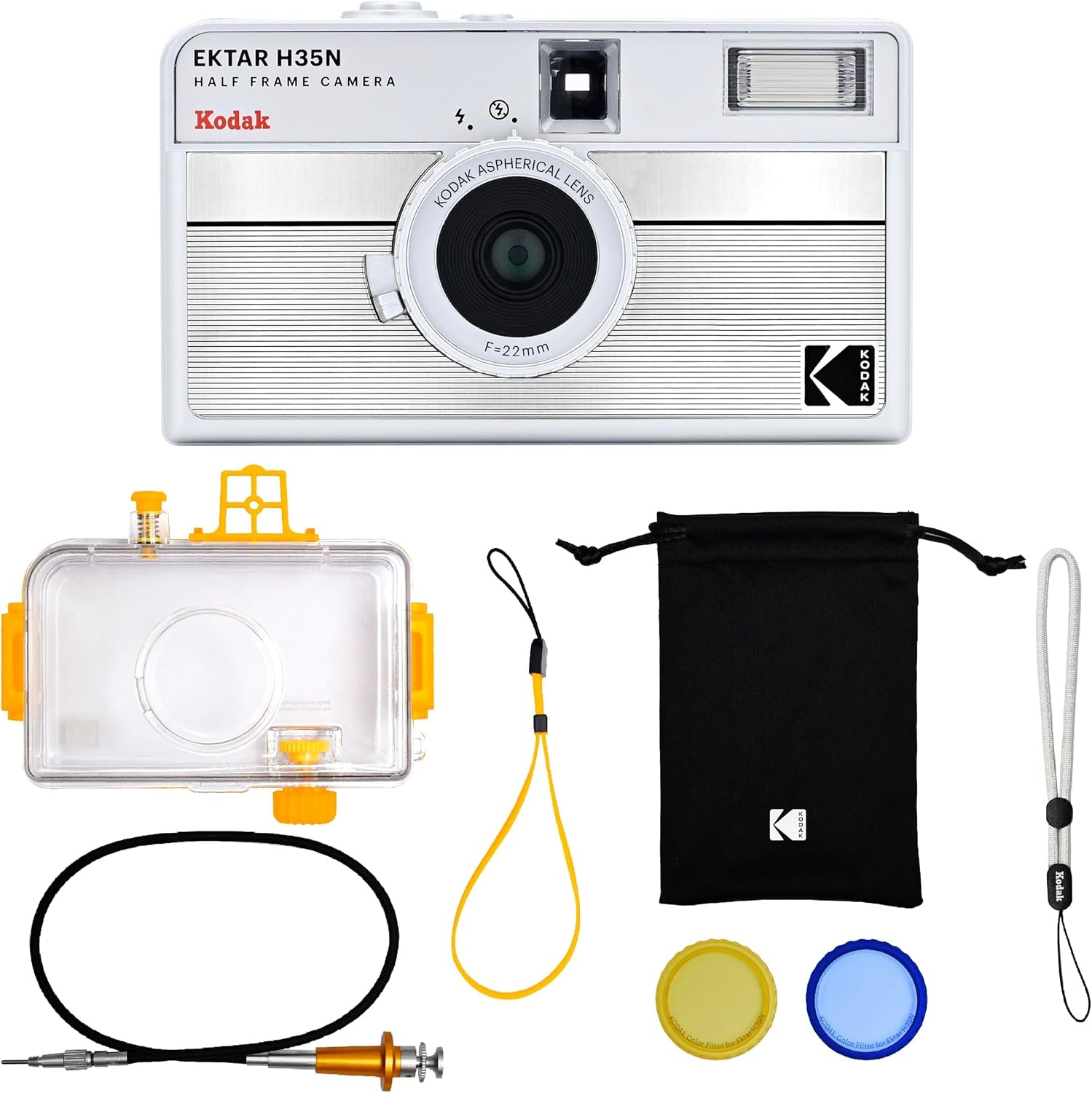 image:imageKODAK EKTAR H35N Half Frame Film Camera 35mm Reusable FocusFree Bulb Function Builtin Star Filter Coated Improved Lens Film amp AAA Battery are not Included Striped Black Premium KitStriped Silver