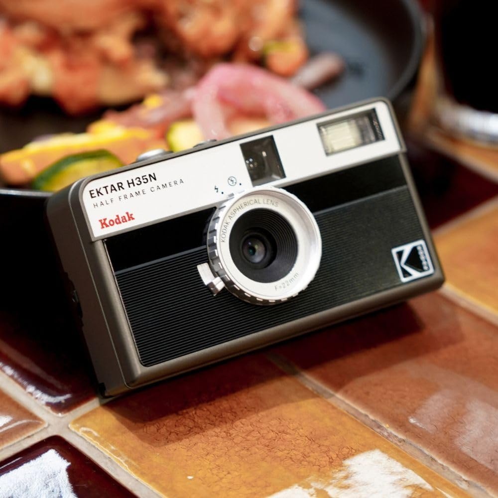 image:imageKODAK EKTAR H35N Half Frame Film Camera 35mm Reusable FocusFree Bulb Function Builtin Star Filter Coated Improved Lens Film amp AAA Battery are not Included Striped Black Premium KitStriped Black
