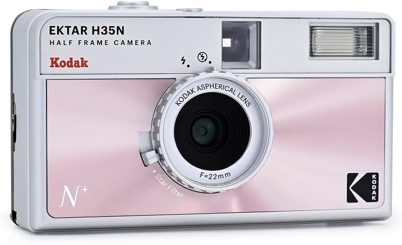 image:imageKODAK EKTAR H35N Half Frame Film Camera 35mm Reusable FocusFree Bulb Function Builtin Star Filter Coated Improved Lens Film amp AAA Battery are not Included Striped Black Premium KitGlazed Pink