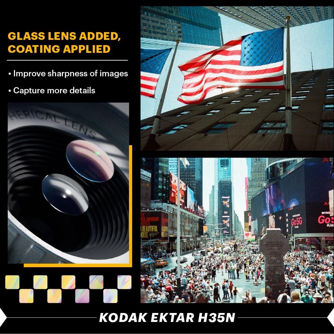 image:imageKODAK EKTAR H35N Half Frame Film Camera 35mm Reusable FocusFree Bulb Function Builtin Star Filter Coated Improved Lens Film amp AAA Battery are not Included Striped Black Premium KitBT21 Edition
