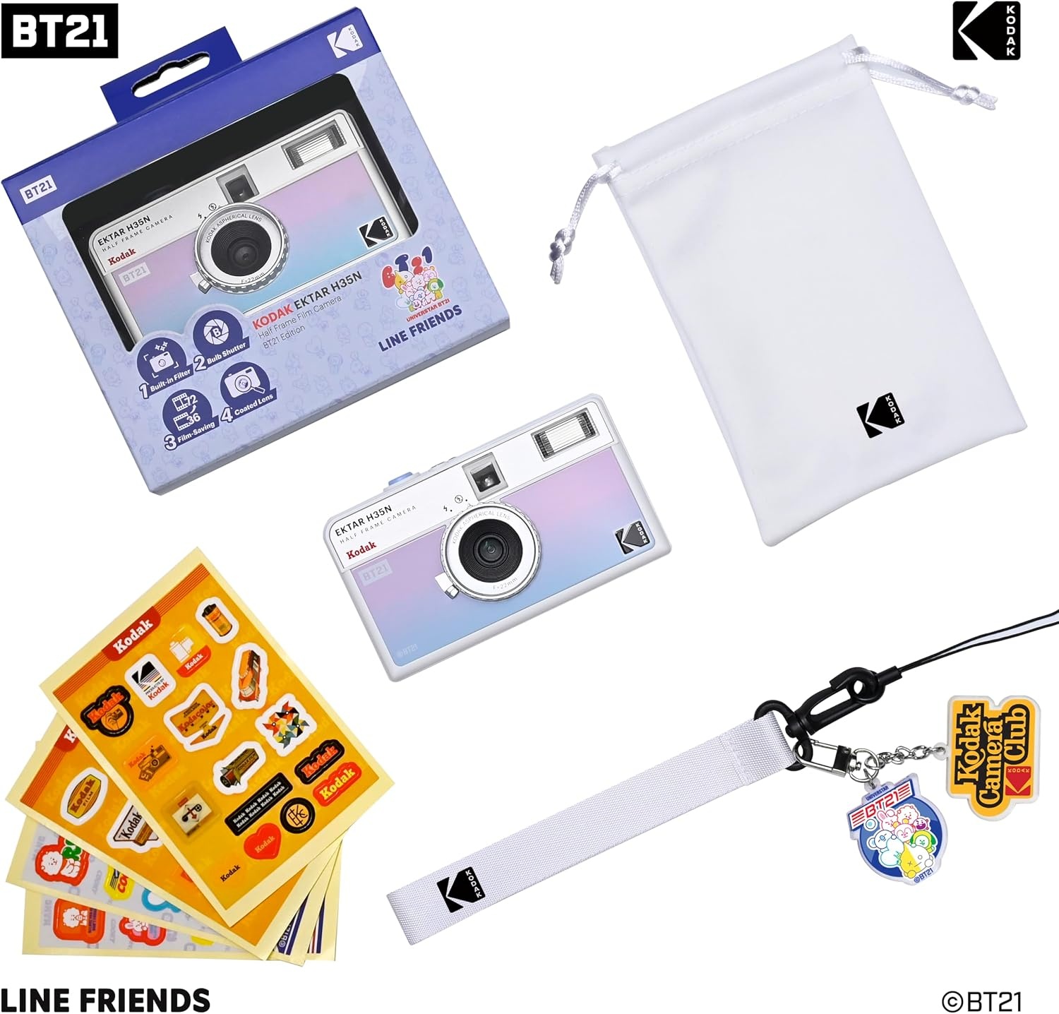 image:imageKODAK EKTAR H35N Half Frame Film Camera 35mm Reusable FocusFree Bulb Function Builtin Star Filter Coated Improved Lens Film amp AAA Battery are not Included Striped Black Premium KitBT21 Edition