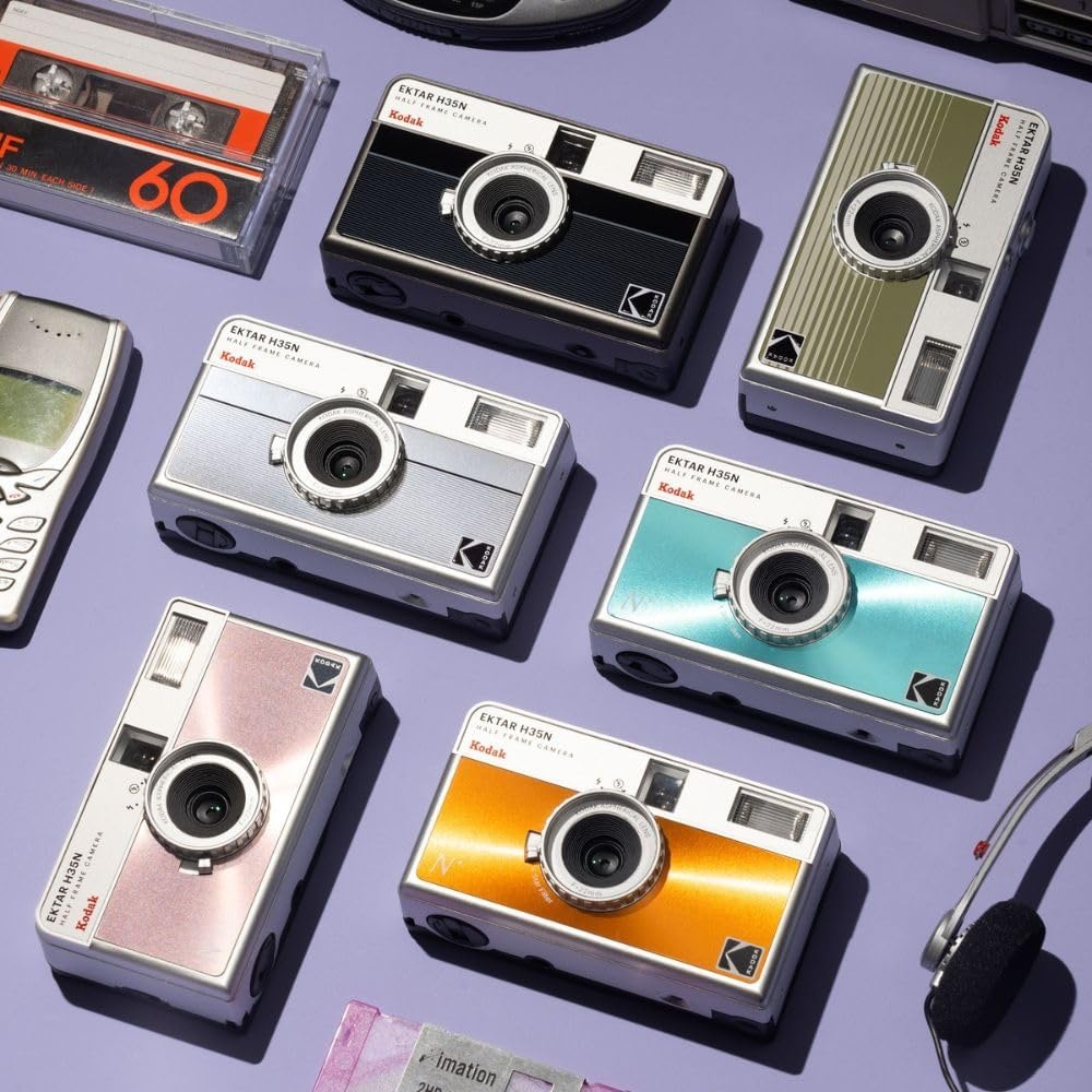 image:imageKODAK EKTAR H35N Half Frame Film Camera 35mm Reusable FocusFree Bulb Function Builtin Star Filter Coated Improved Lens Film amp AAA Battery are not Included Striped Black Premium KitStriped Silver