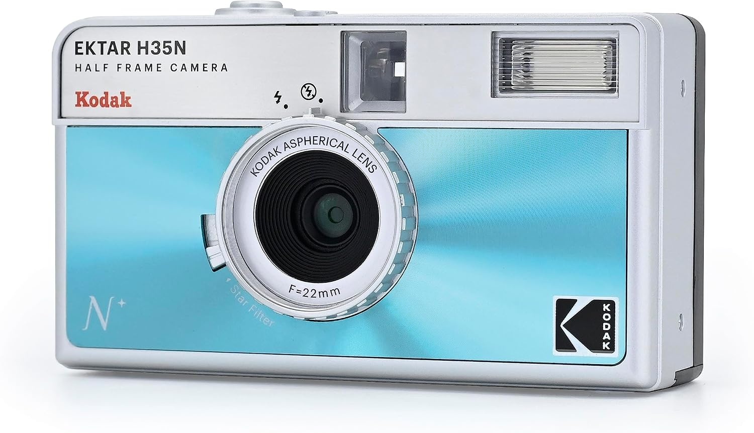 image:imageKODAK EKTAR H35N Half Frame Film Camera 35mm Reusable FocusFree Bulb Function Builtin Star Filter Coated Improved Lens Film amp AAA Battery are not Included Striped Black Premium KitGlazed Blue