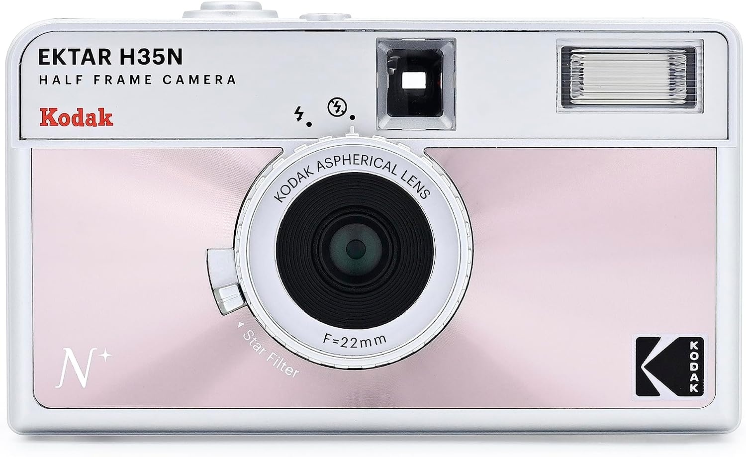 image:imageKODAK EKTAR H35N Half Frame Film Camera 35mm Reusable FocusFree Bulb Function Builtin Star Filter Coated Improved Lens Film amp AAA Battery are not Included Striped Black Premium KitGlazed Pink