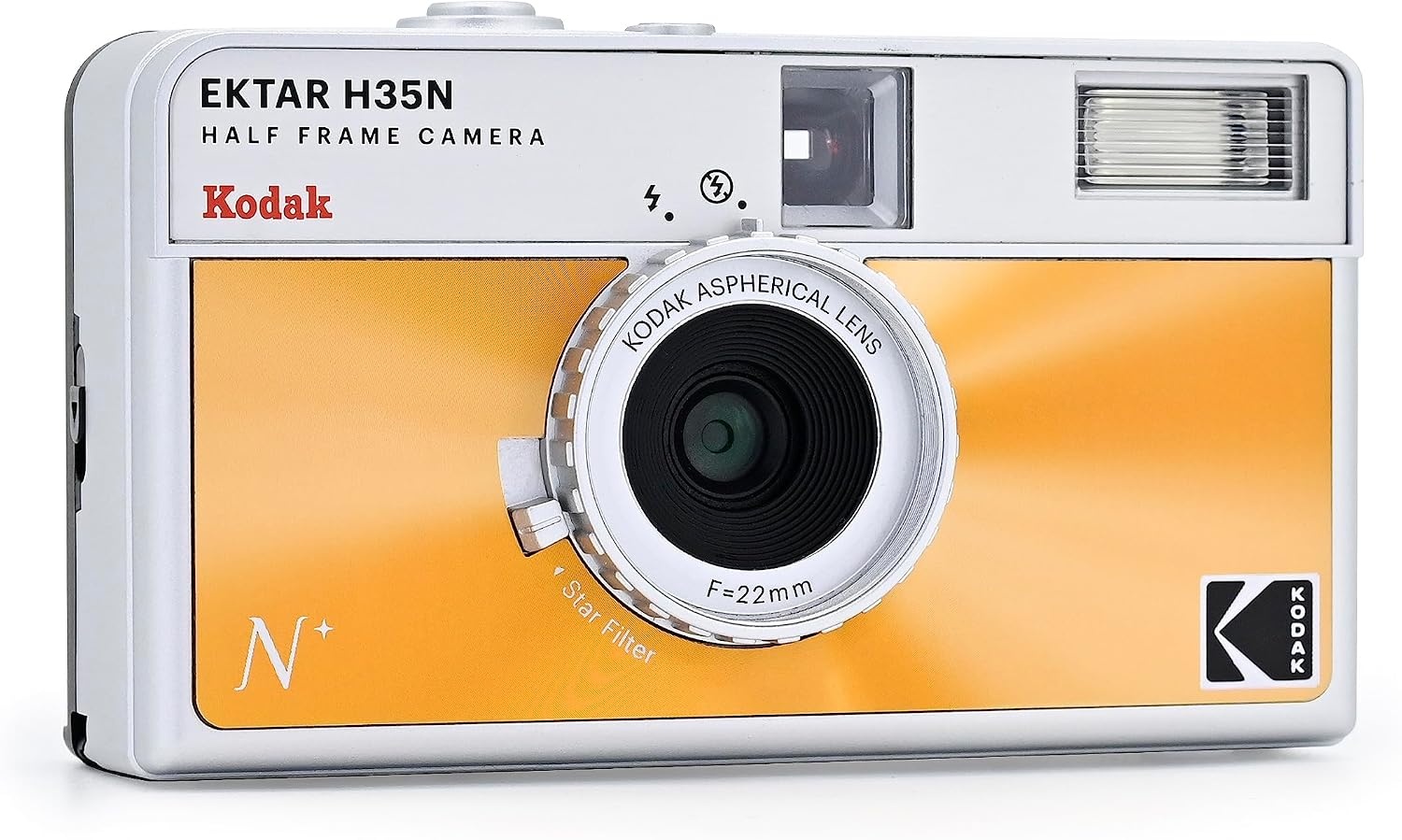 image:imageKODAK EKTAR H35N Half Frame Film Camera 35mm Reusable FocusFree Bulb Function Builtin Star Filter Coated Improved Lens Film amp AAA Battery are not Included Striped Black Premium KitGlazed Orange