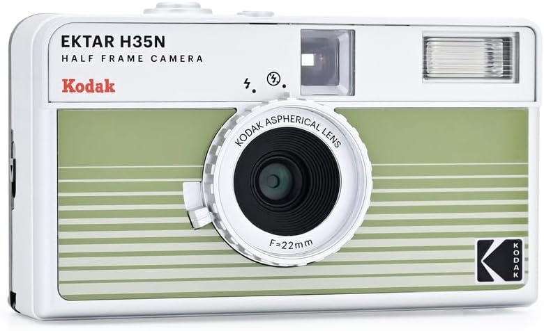 image:imageKODAK EKTAR H35N Half Frame Film Camera 35mm Reusable FocusFree Bulb Function Builtin Star Filter Coated Improved Lens Film amp AAA Battery are not Included Striped Black Premium KitStriped Green