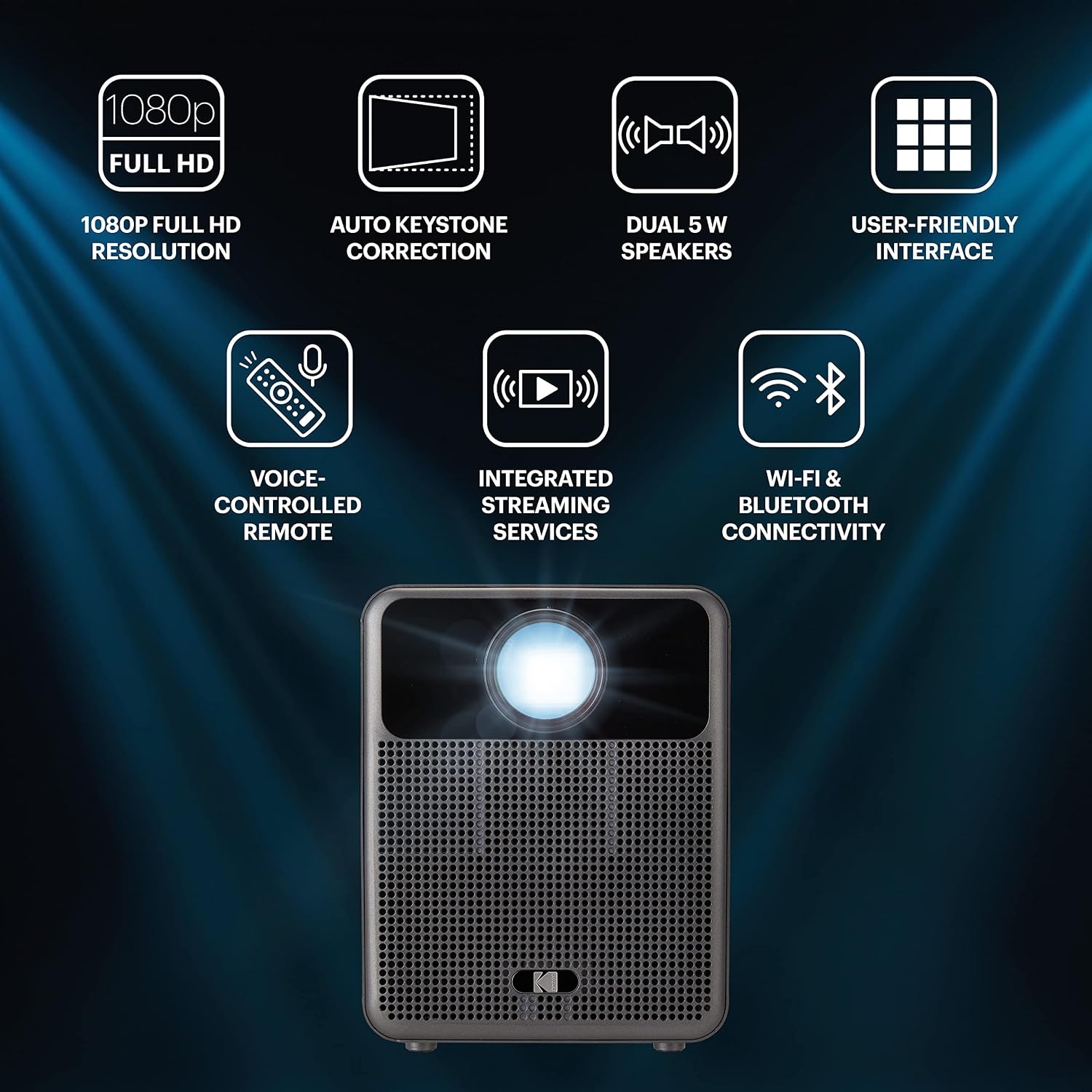 image:imageKODAK FLIK HD10 1080p Smart Projector Android TV Voice Remote Black