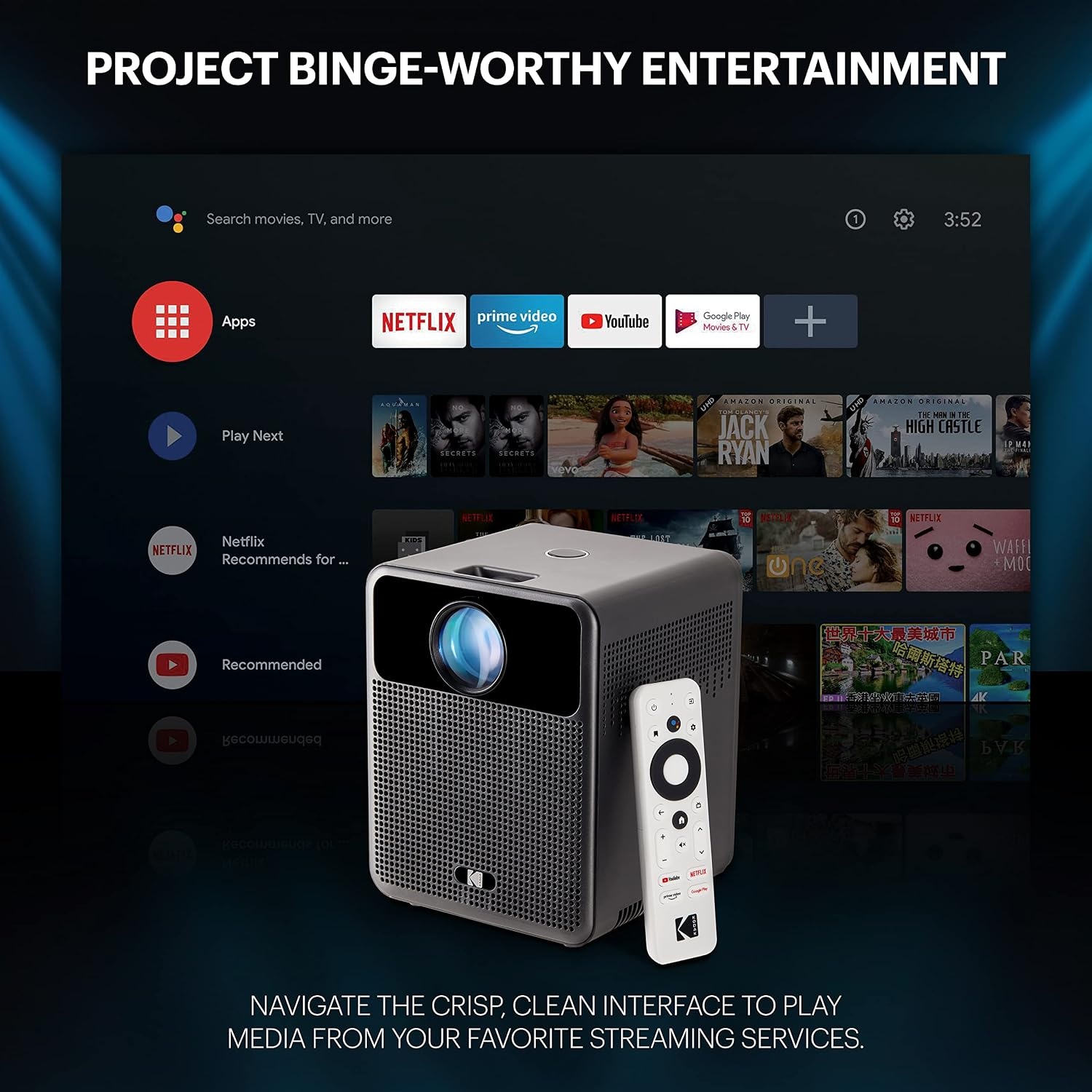 image:imageKODAK FLIK HD10 1080p Smart Projector Android TV Voice Remote Black