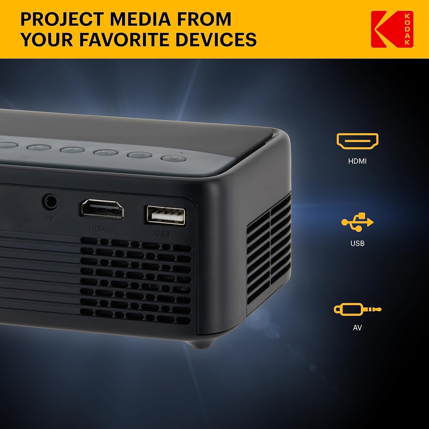image:imageKODAK FLIK X1 Mini Projector Black HDMI USB Up to 100InchBlack