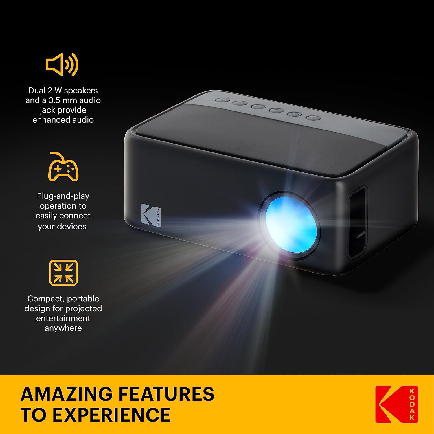 image:imageKODAK FLIK X1 Mini Projector Black HDMI USB Up to 100InchBlack